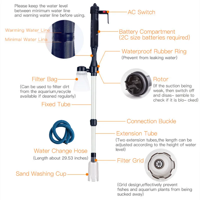 Cambiador de agua eléctrico, b - Aquarium Fish Electric reseña y precio